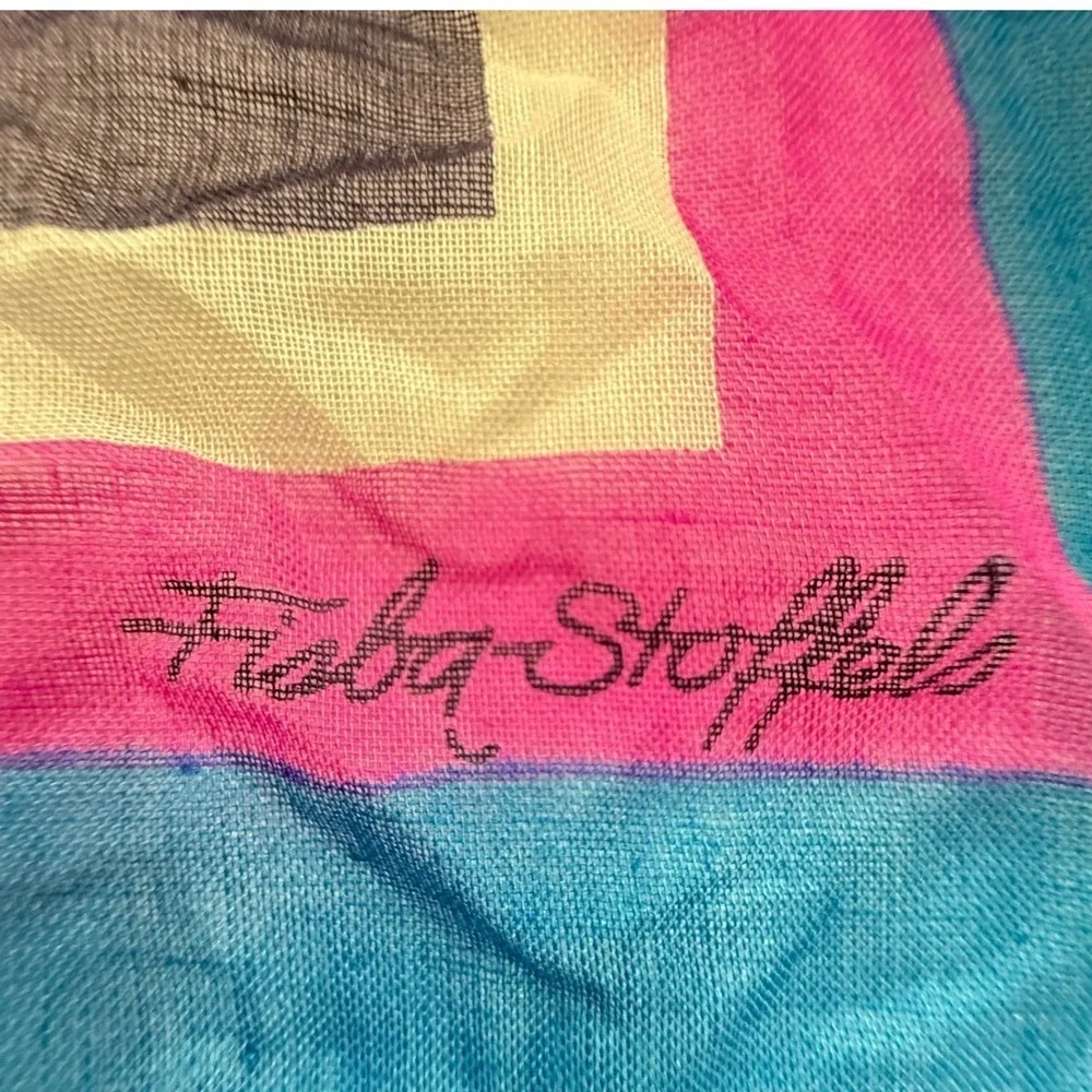 Fisba Stoffels Vintage Square‎ Scarf Blue Pink Black Polka Dot 19